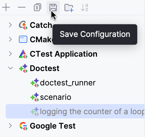 Saving a temporary test configuration Saving a temporary test configuration