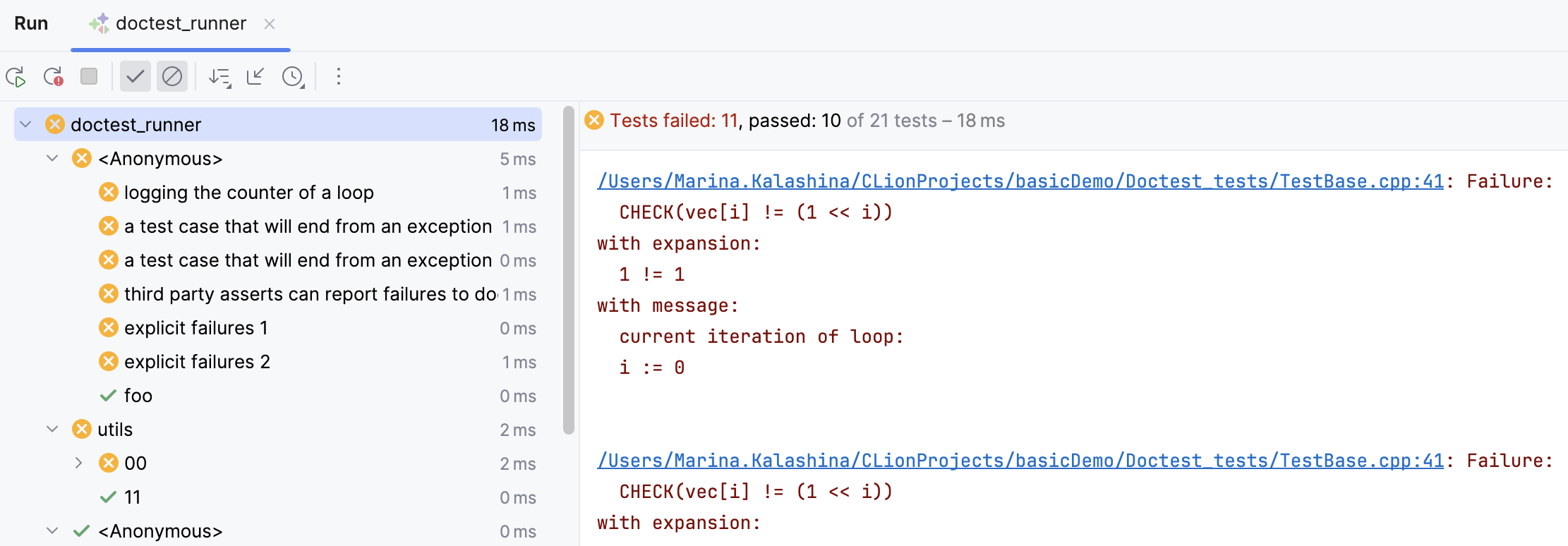 The Test runner window The Test runner window