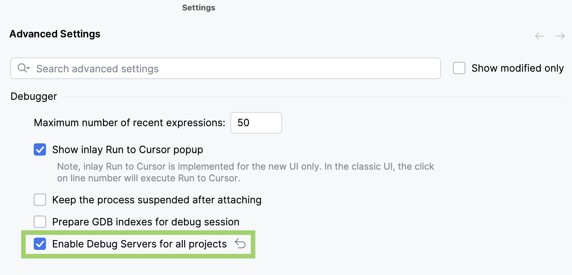 enable debug servers enable debug servers