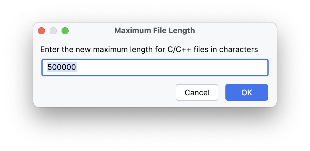 The Maximum File Length dialog