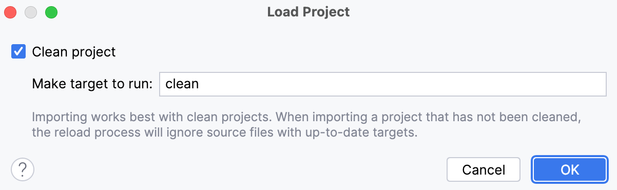 Load project dialog Load project dialog