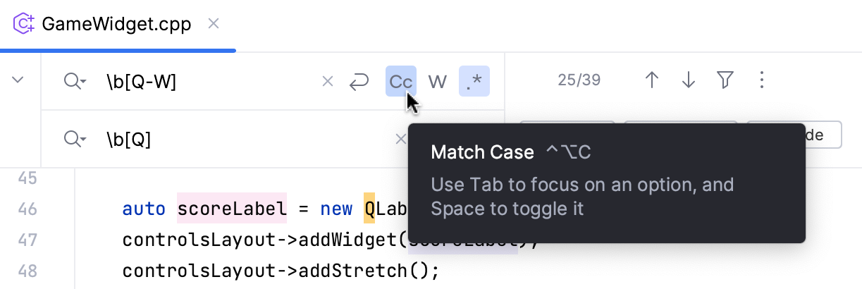 匹配大小写选择的结果