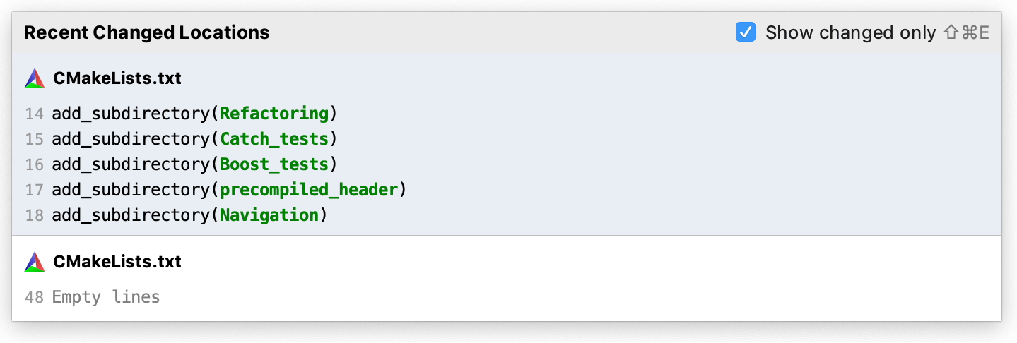 Recent Locations popup: Show changed only Recent Locations popup: Show changed only