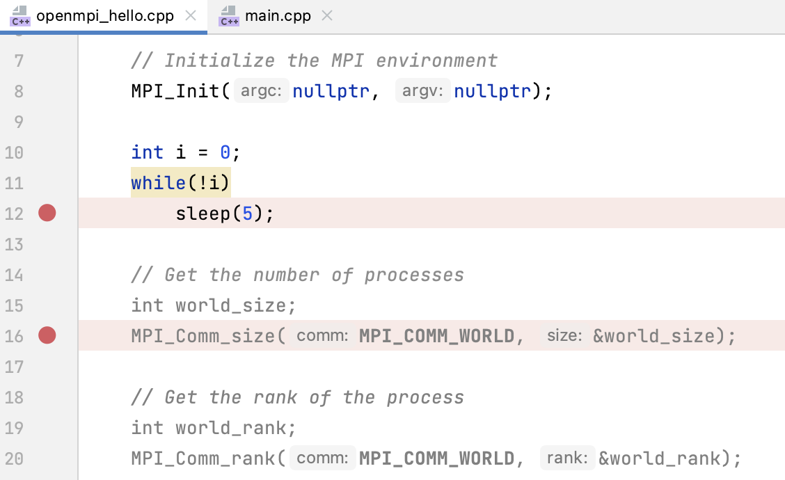 Breakpoints in the code to debug Breakpoints in the code to debug