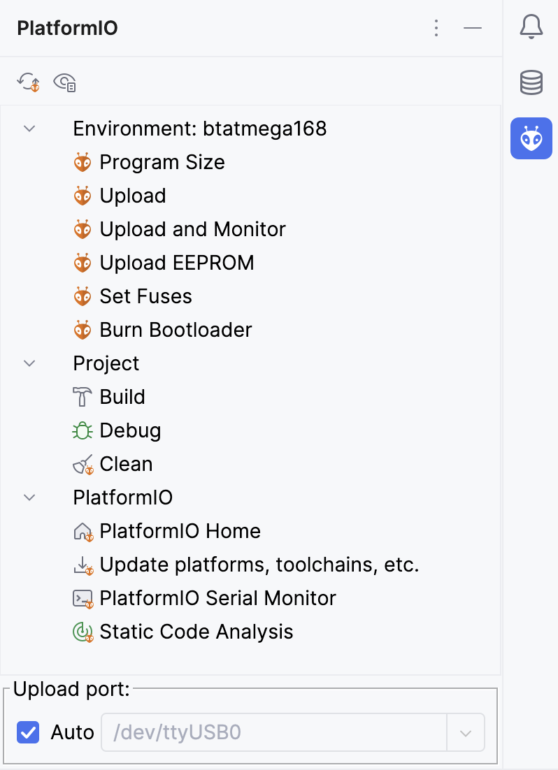 PlatformIO 工具窗口