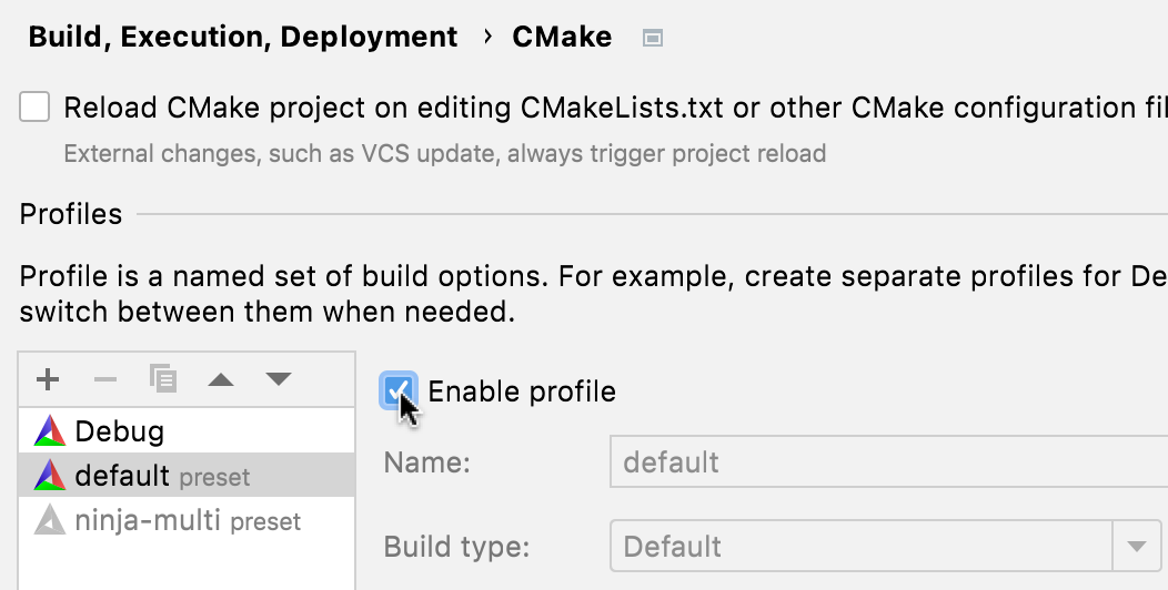 Enabling a presets profile Enabling a presets profile