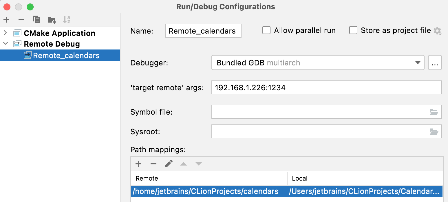 Remote Run/Debug Configuration Remote Run/Debug Configuration