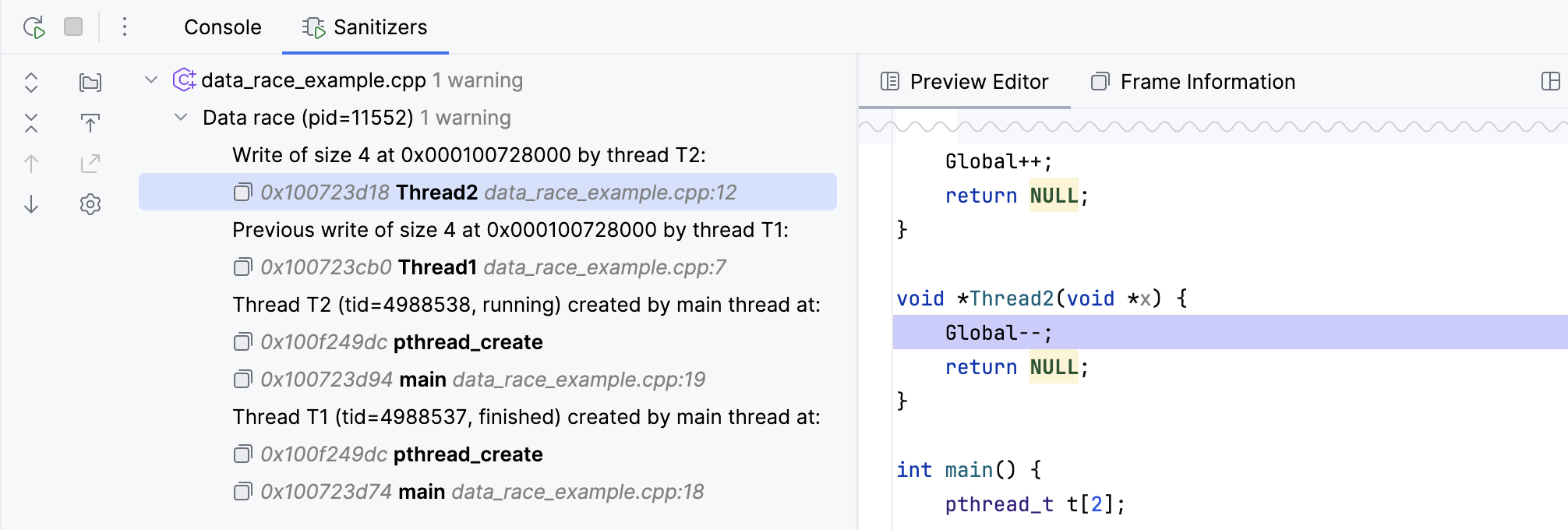 CLion Sanitizers visual output CLion Sanitizers visual output