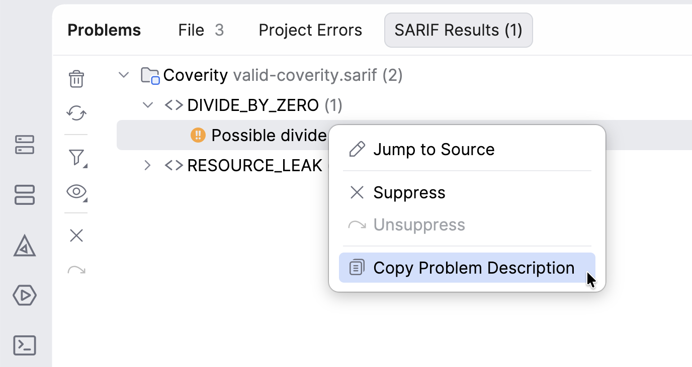 Context menu for SARIF results Context menu for SARIF results