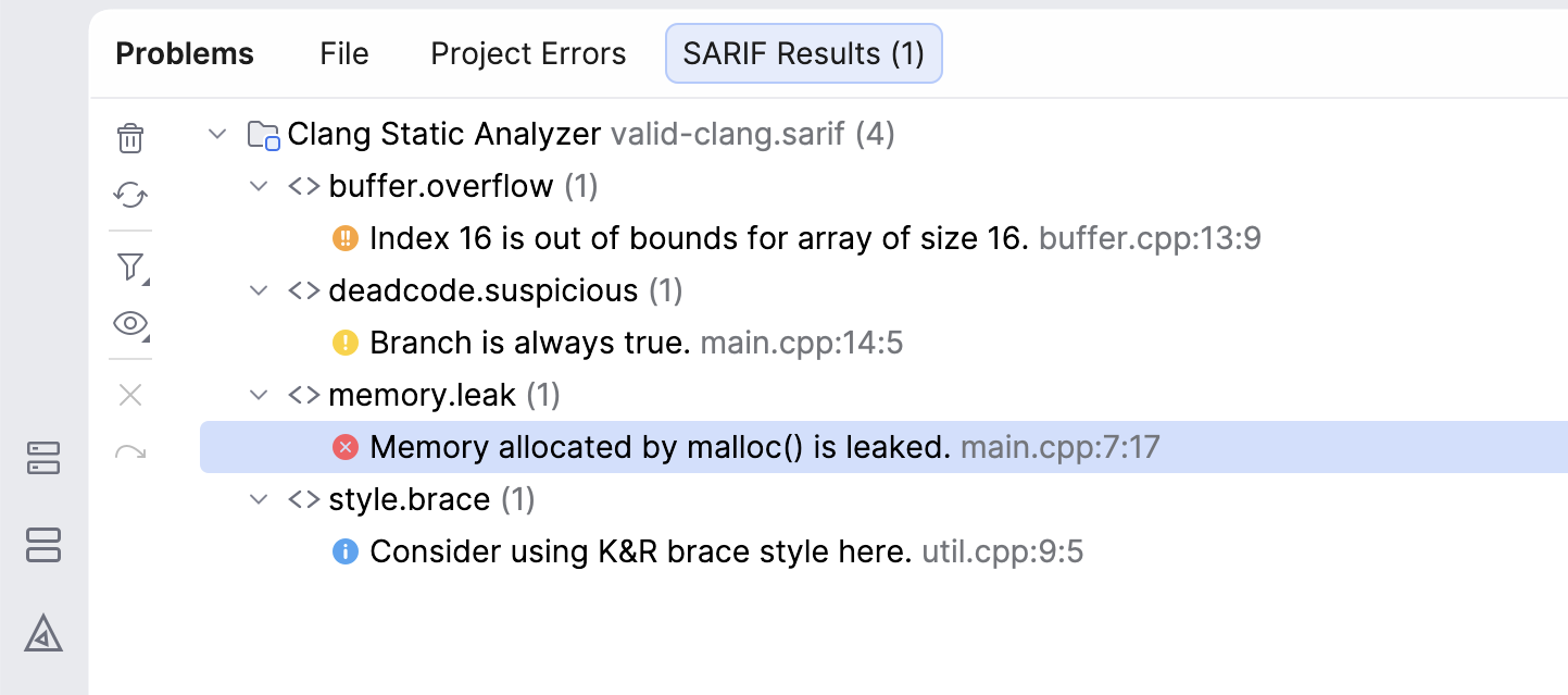 SARIF Results tab SARIF Results tab