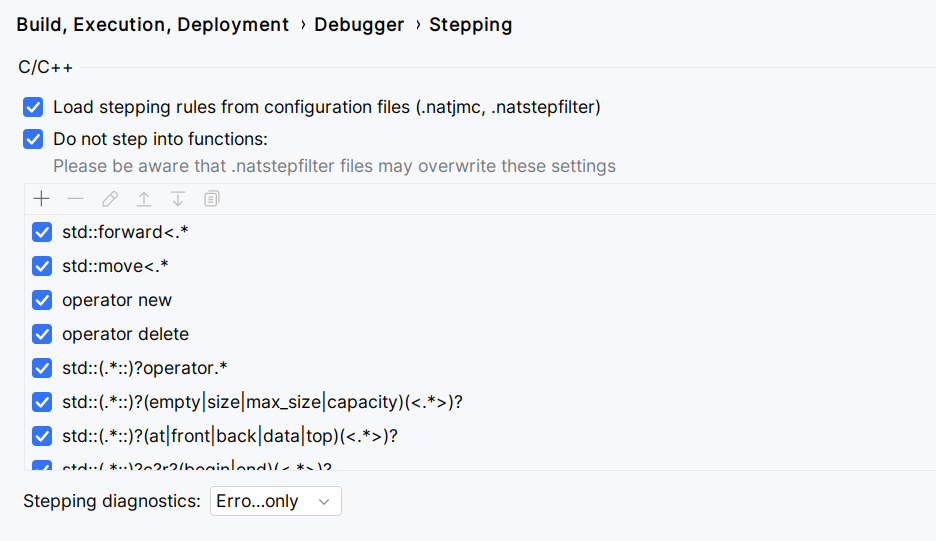 Step filter settings page Step filter settings page