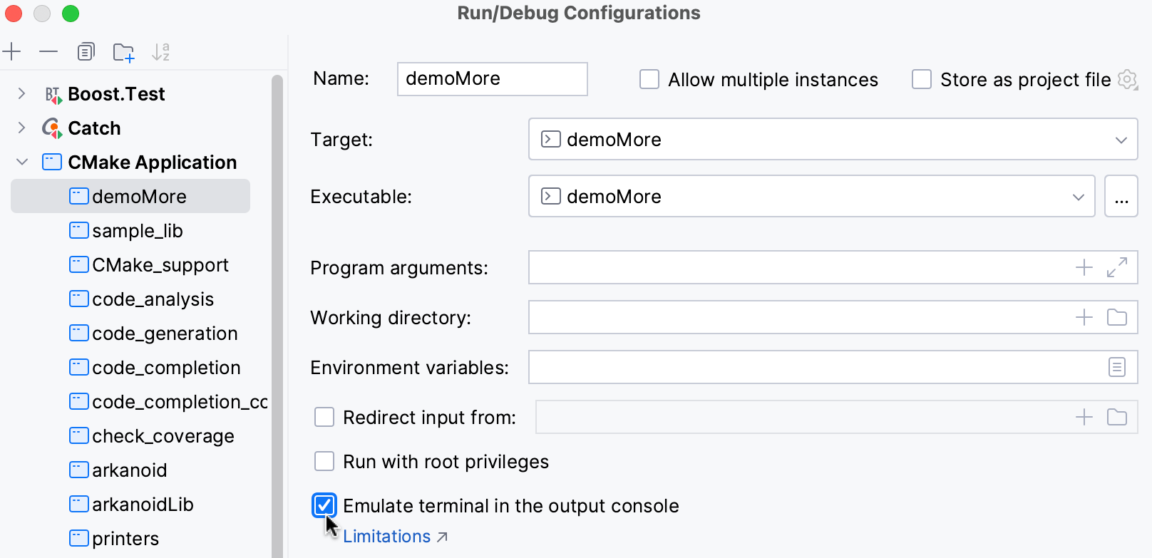 Enabling terminal emulation in output console Enabling terminal emulation in output console