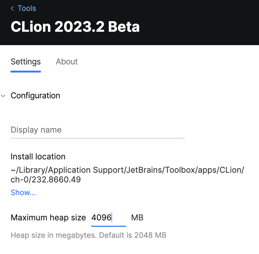 从 JetBrains Toolbox 更改 CLion 堆大小 从 JetBrains Toolbox 更改 CLion 堆大小