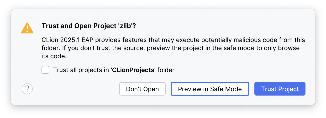 Trust Project dialog