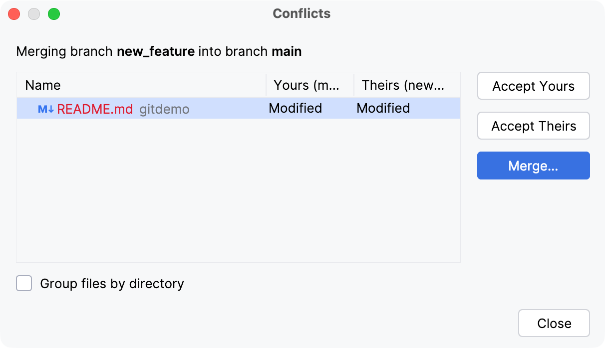 Conflicts dialog Conflicts dialog