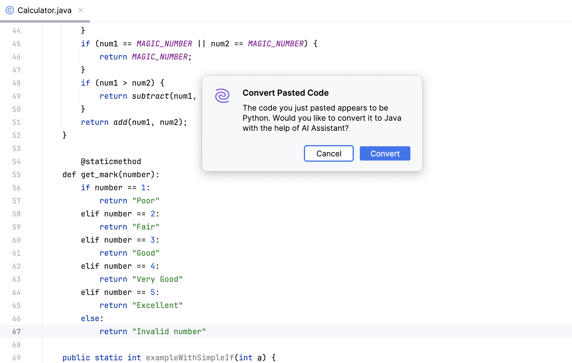 Convert Pasted Code dialog Convert Pasted Code dialog