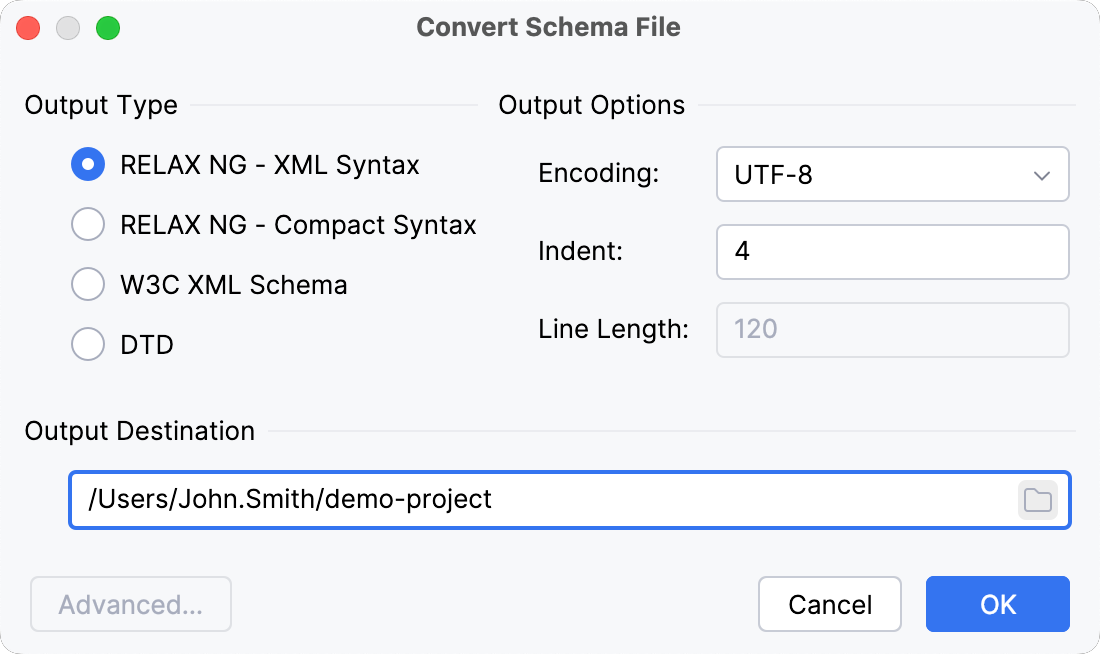 Convert Schema File dialog