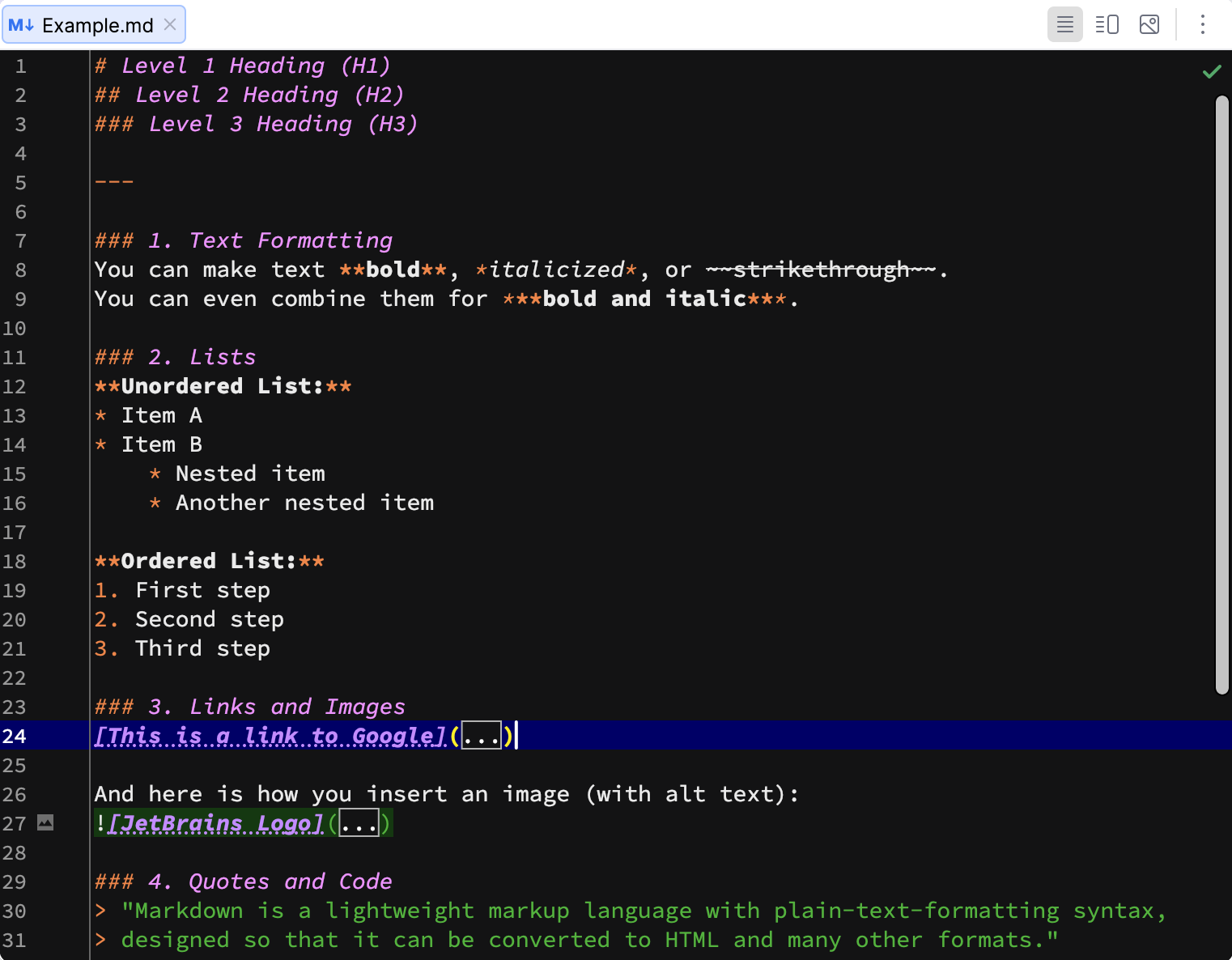 The applied Font settings in the editor