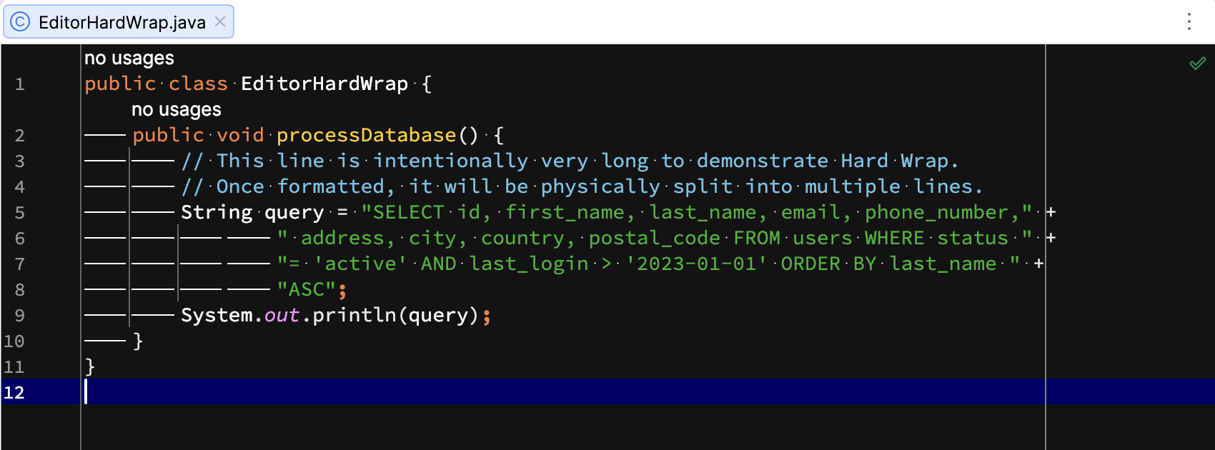 The reformated code in the editor