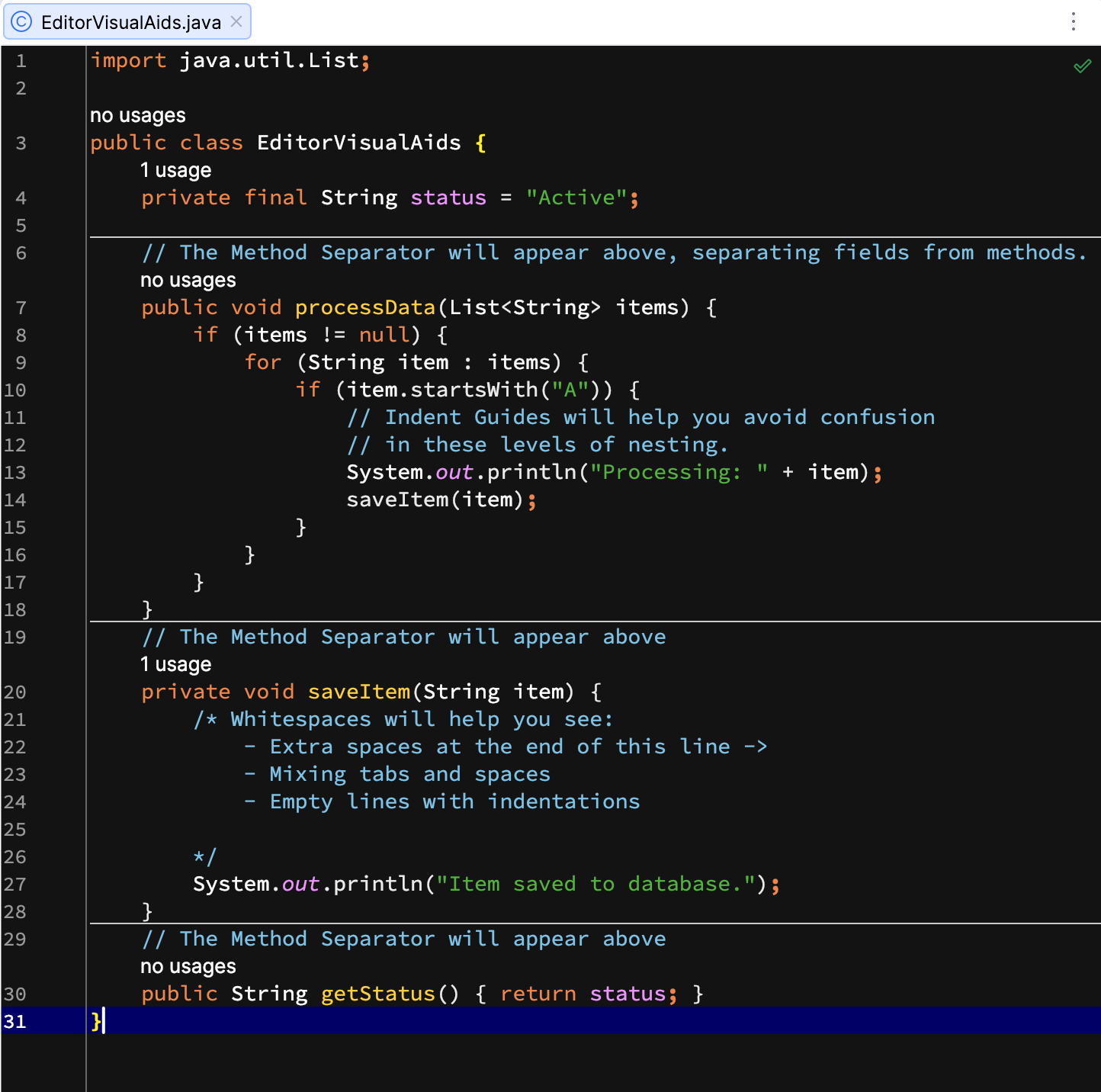 Method separators in the editor