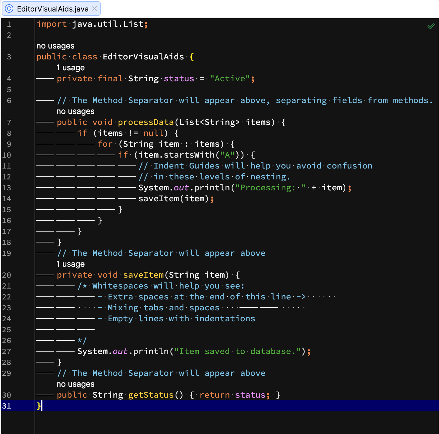 Whitespaces in the editor