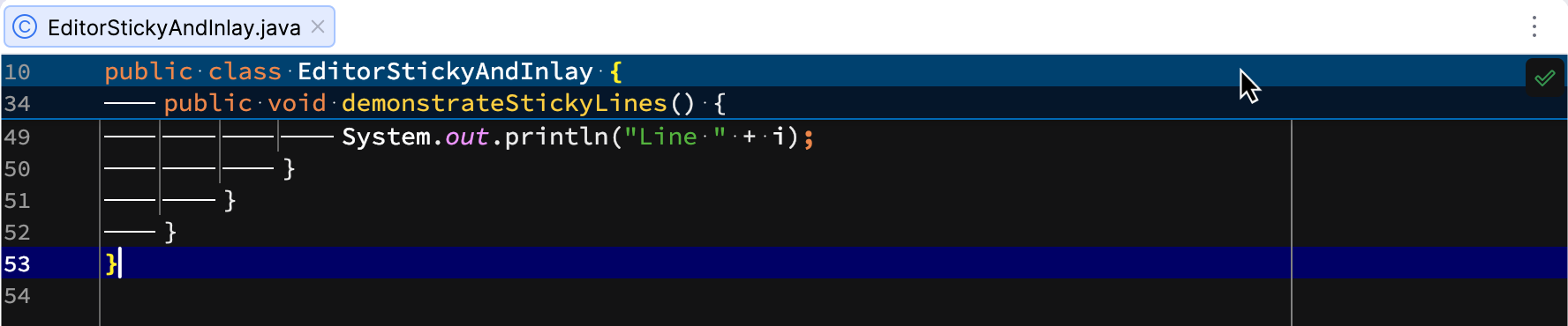 The Sticky Lines in the editor