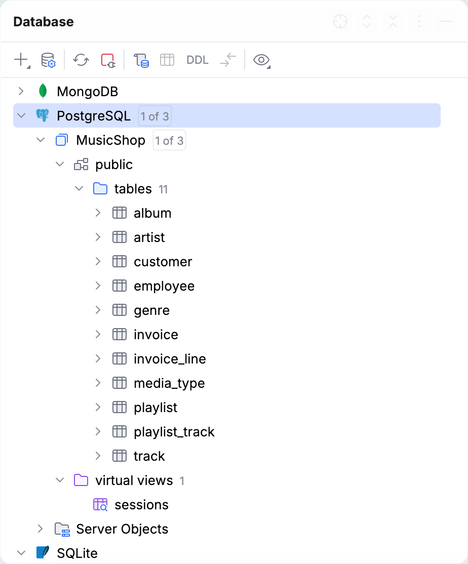 Database tool window Database tool window