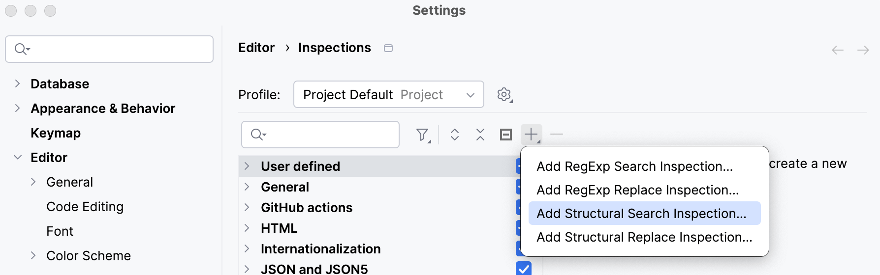 Adding a new Structural Search and Replace inspection Adding a new Structural Search and Replace inspection