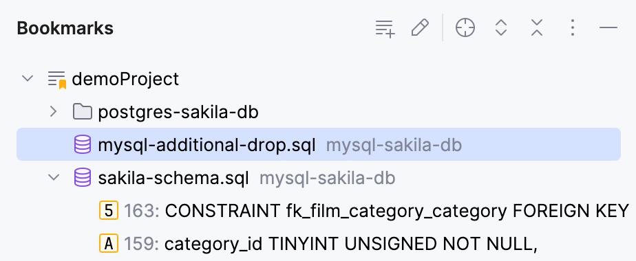 Bookmarked files and folders are shown in the Bookmarks tool window Bookmarked files and folders are shown in the Bookmarks tool window