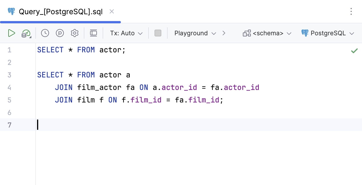 Query console in a code editor tab