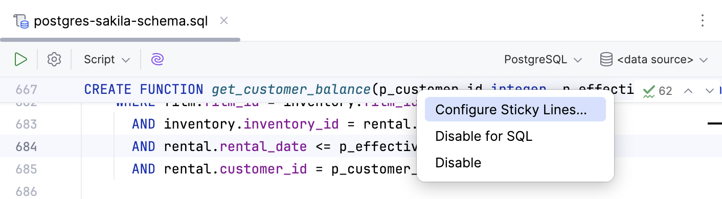 Configure sticky lines
