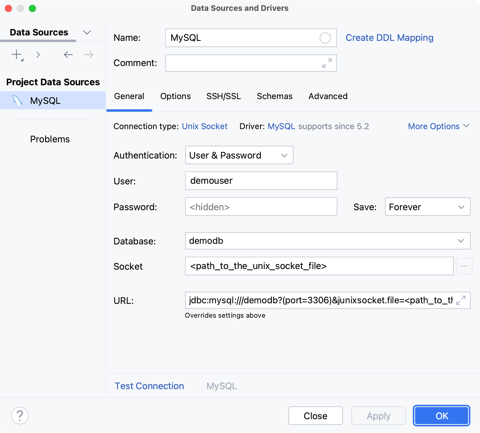 Database connection details Database connection details