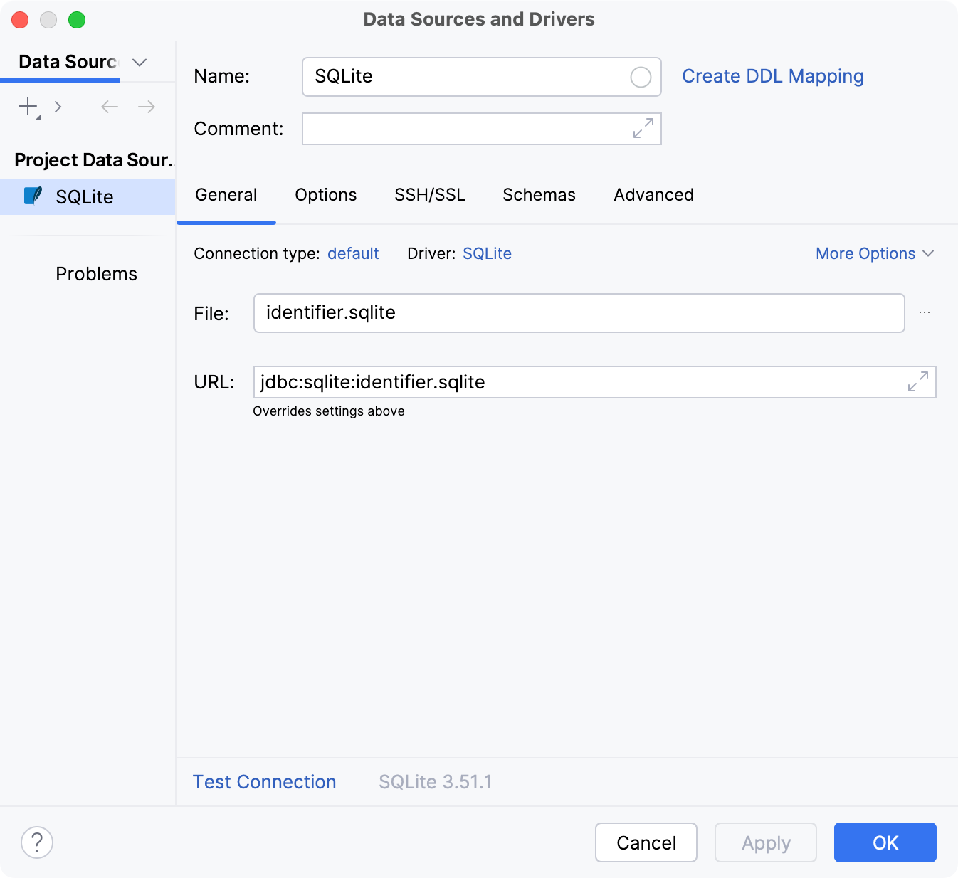 Database connection details