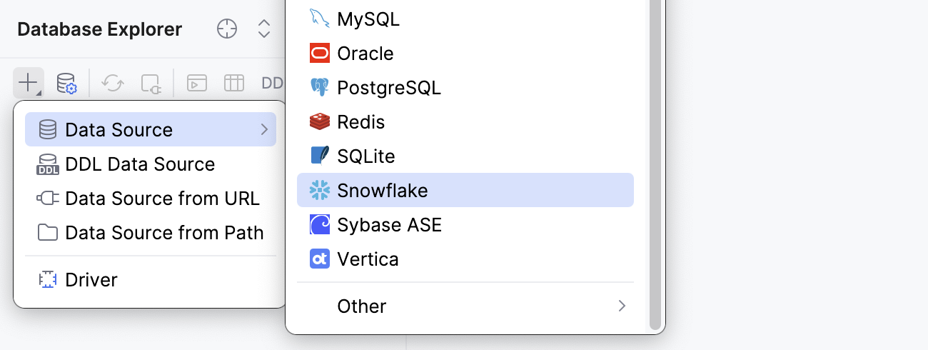 Select the Snowflake data source Select the Snowflake data source