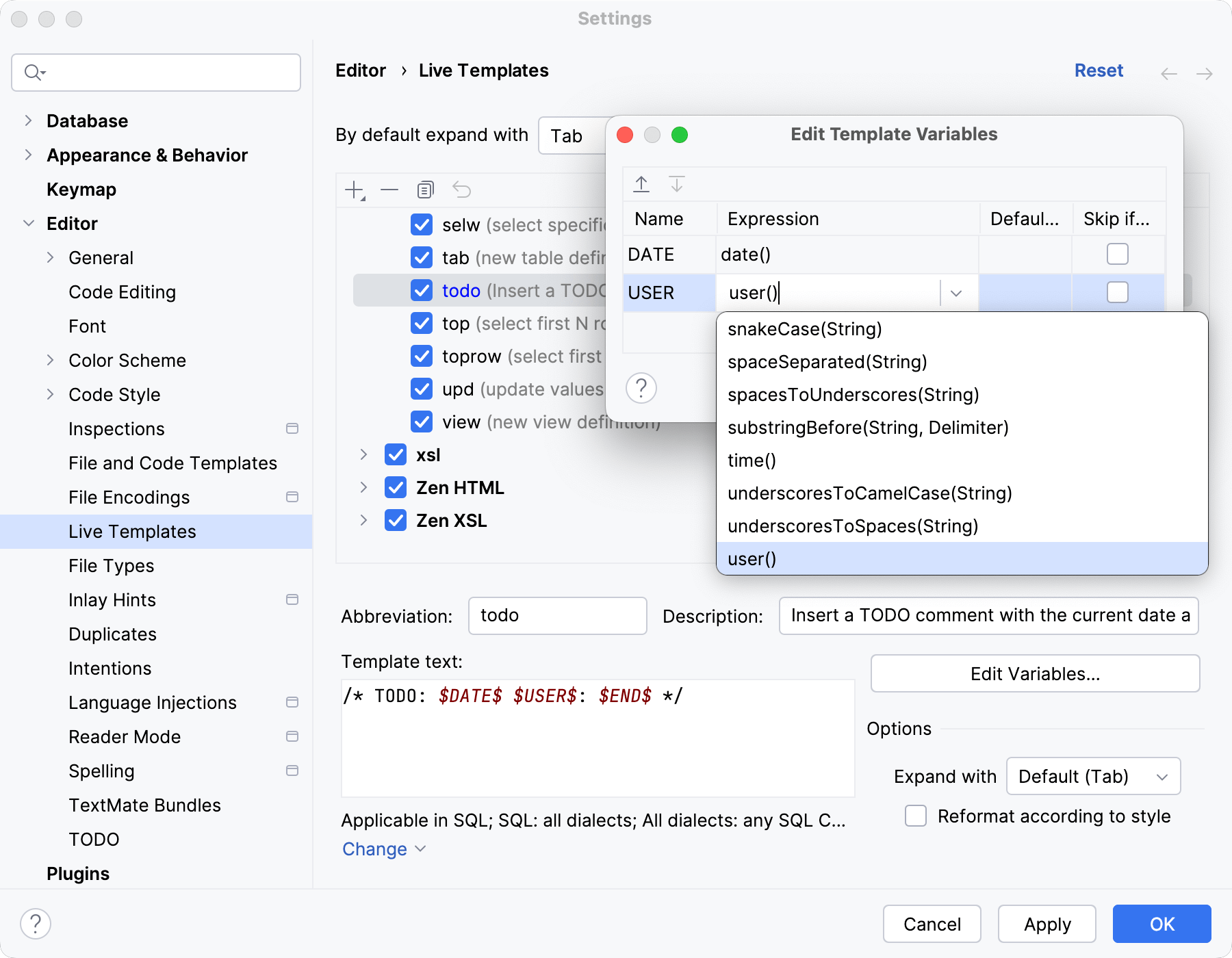 Create a new live template Create a new live template