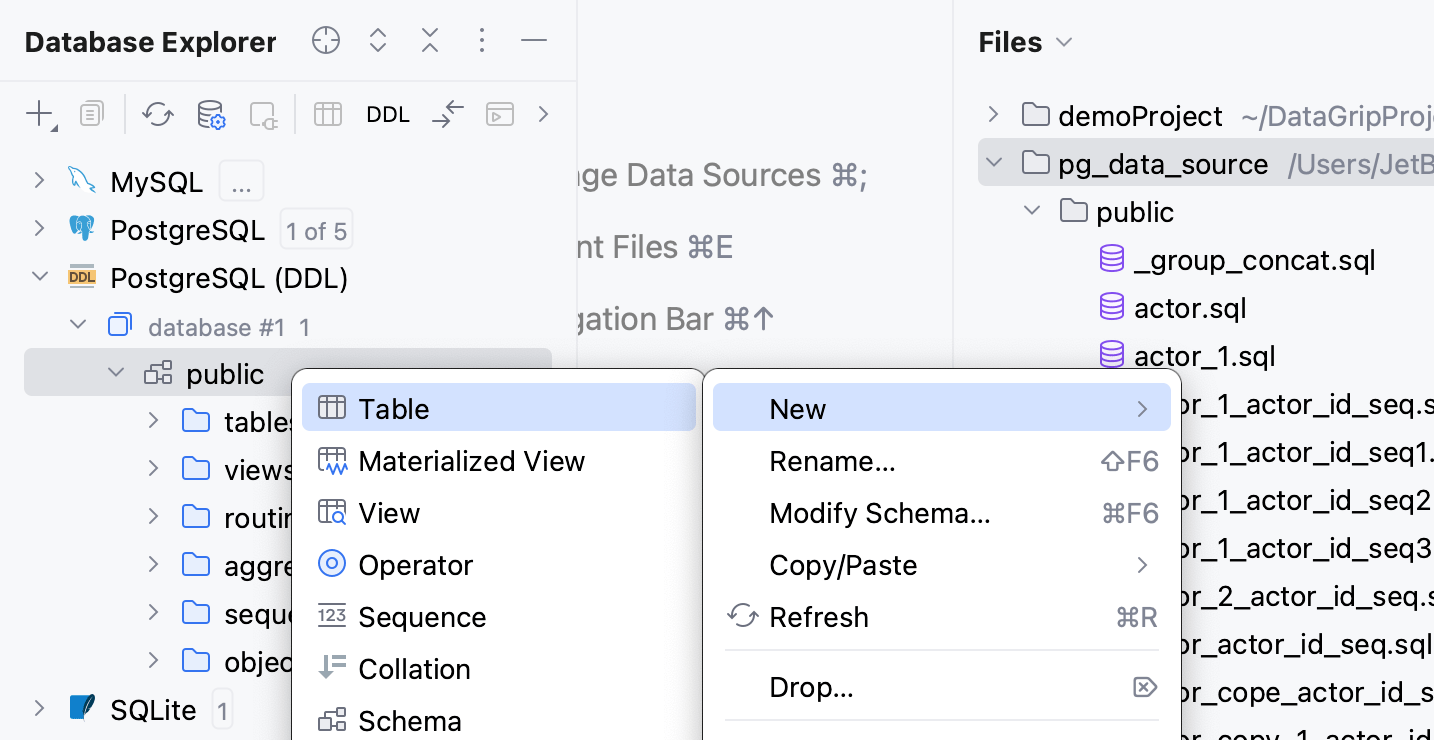 Creating objects in the DDL data source Creating objects in the DDL data source