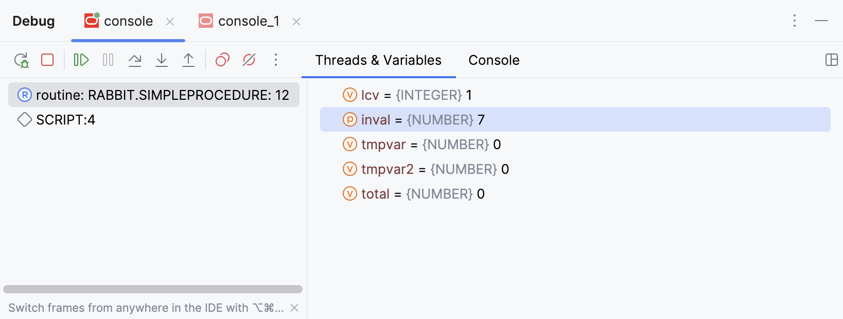 Debug tool window overview