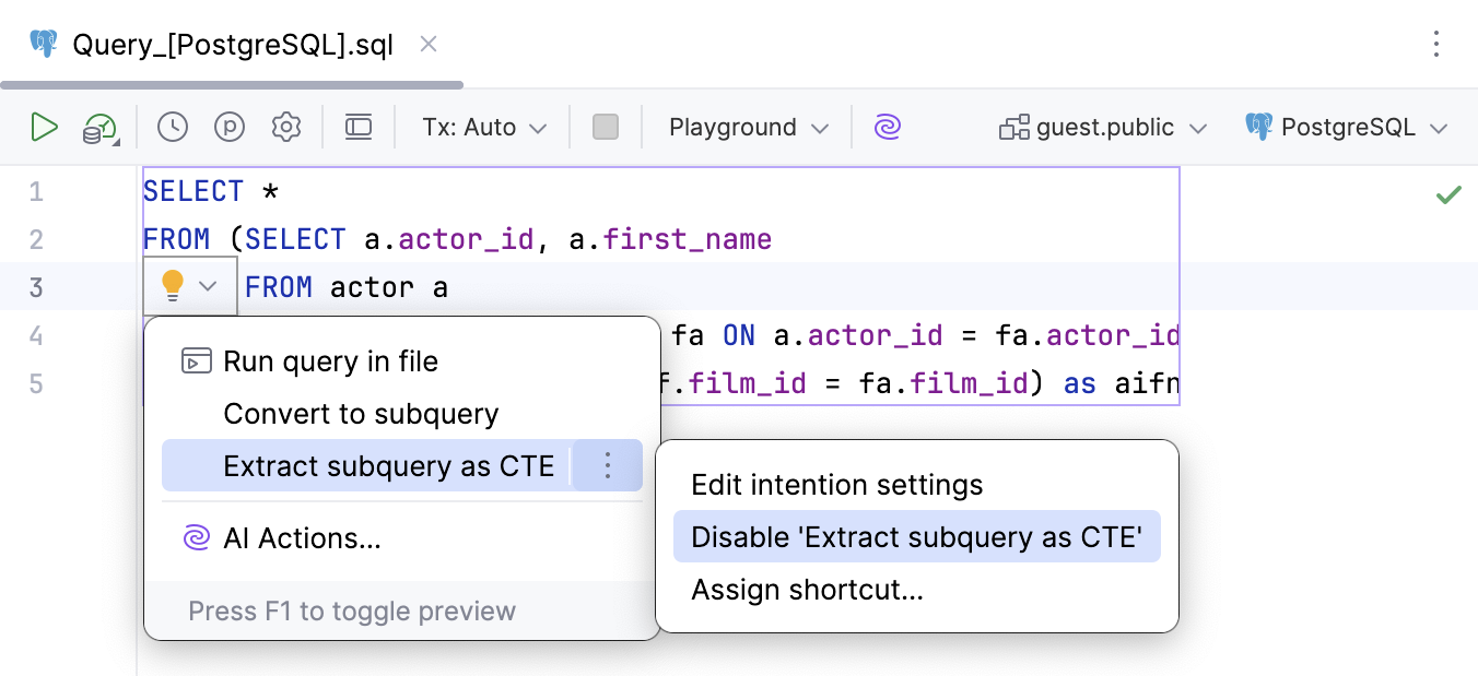 Disable intention action Disable intention action