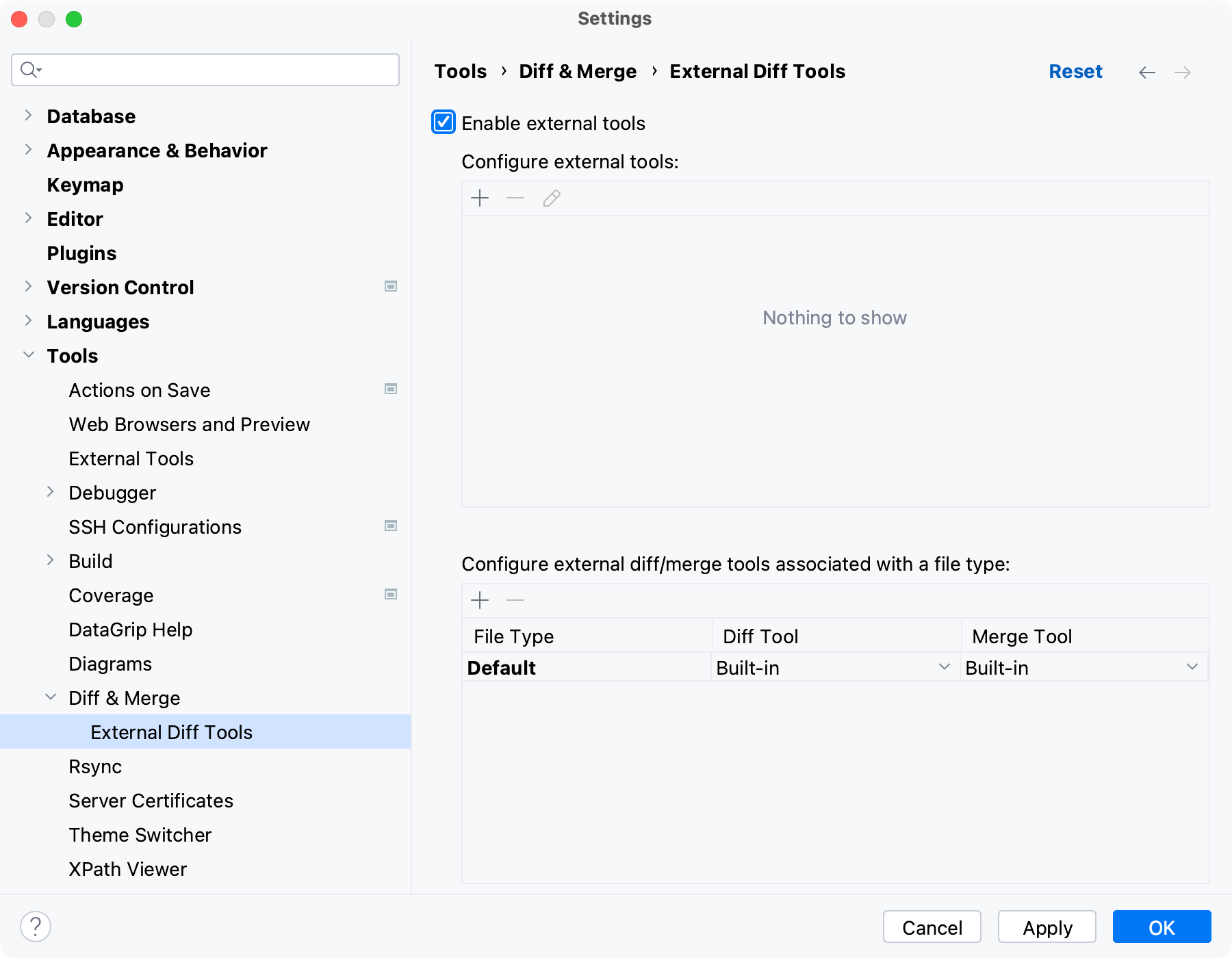 Enable external diff tools Enable external diff tools