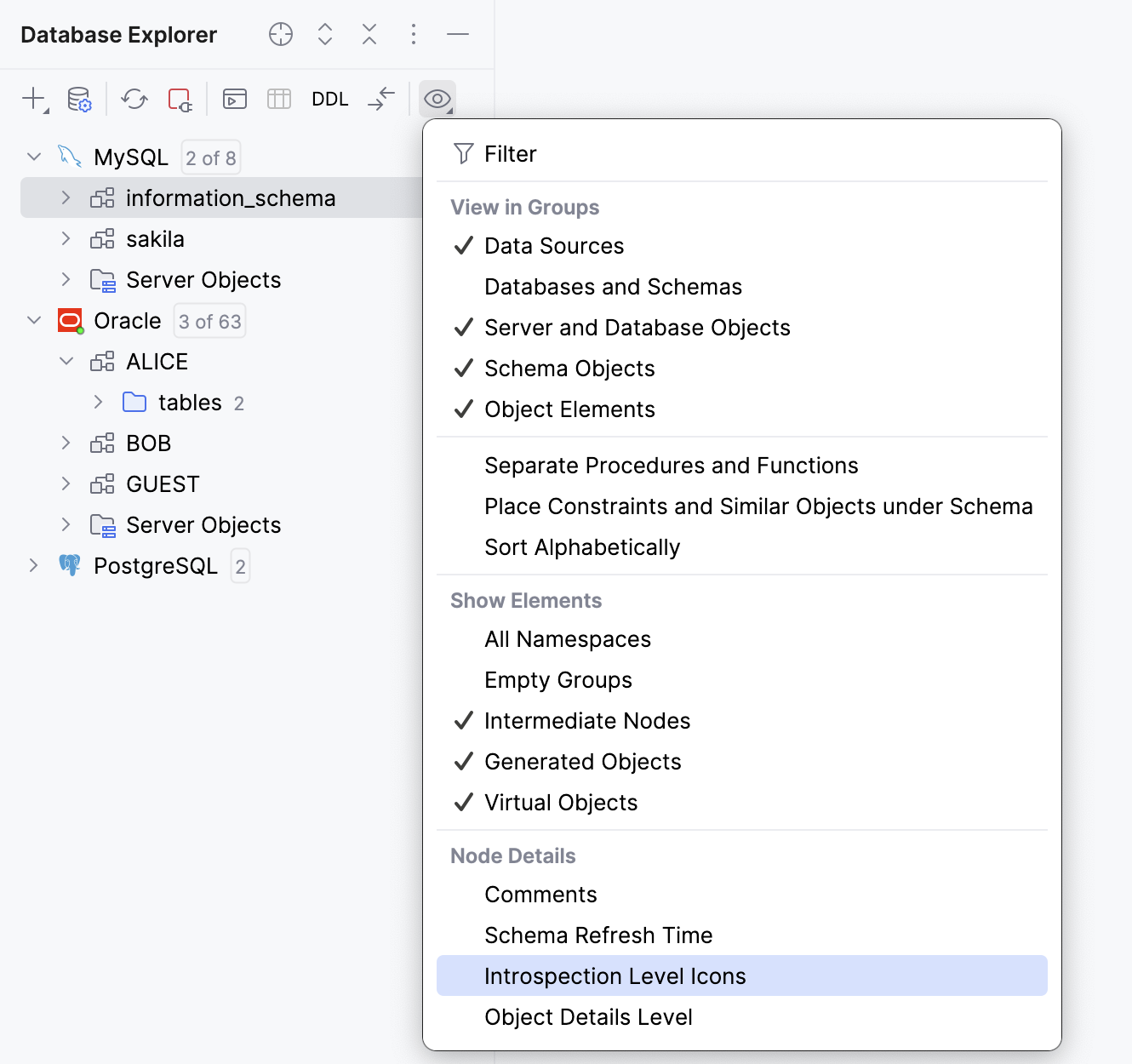 Introspection level icons are disabled