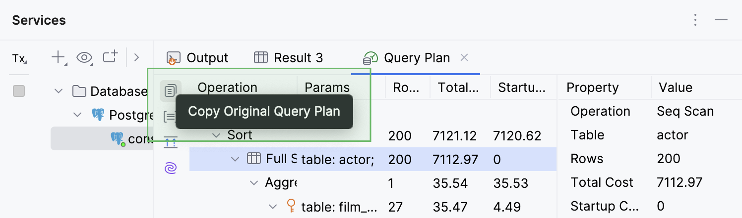 The Copy Original Query Plan button