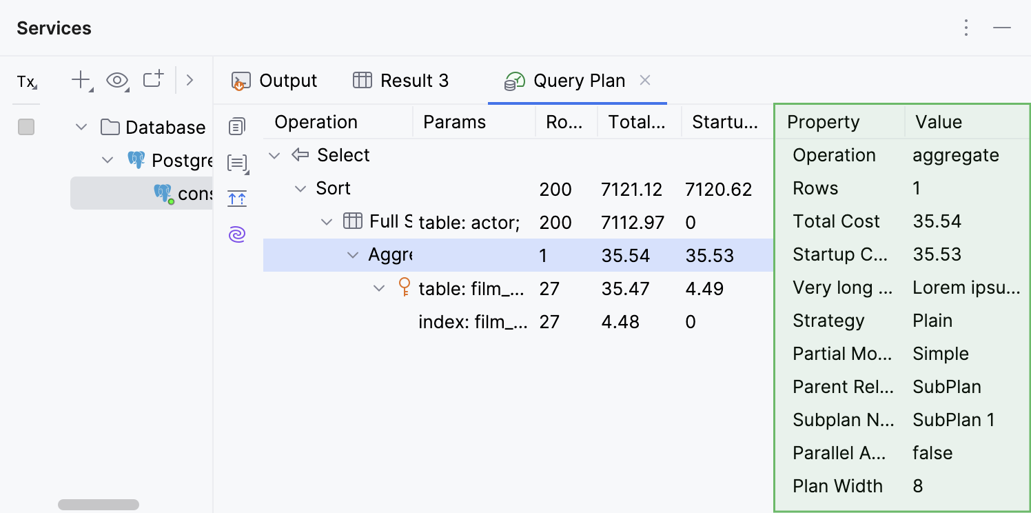 The details pane of a Query Plan tab