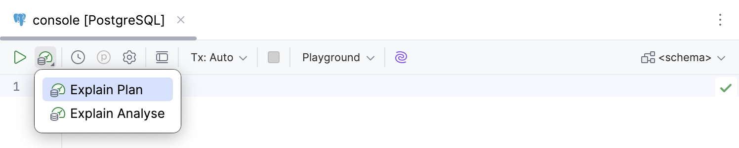 Explain Plan dropdown on the code editor toolbar