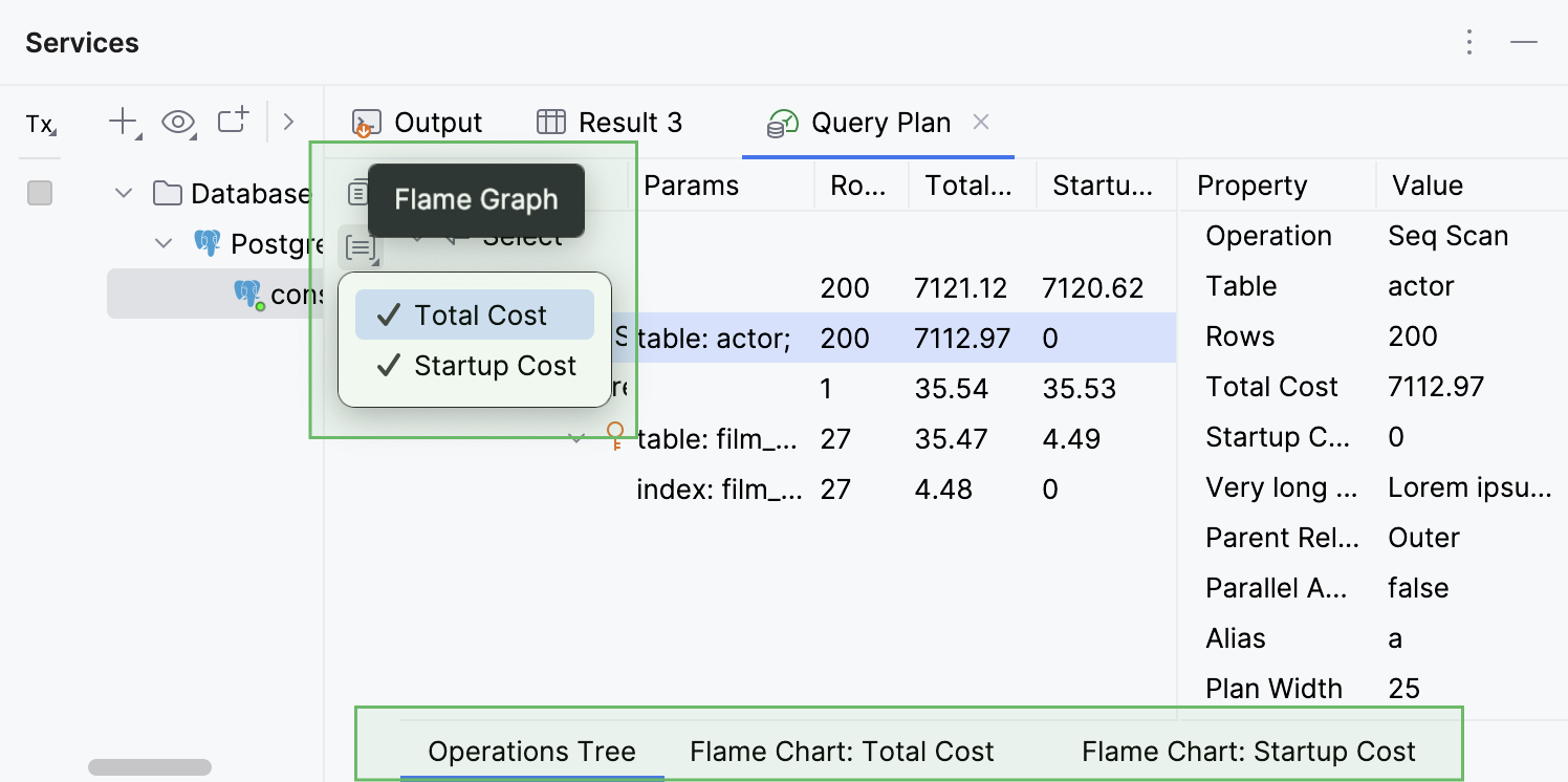 Inner tabs of the Query Plan tab