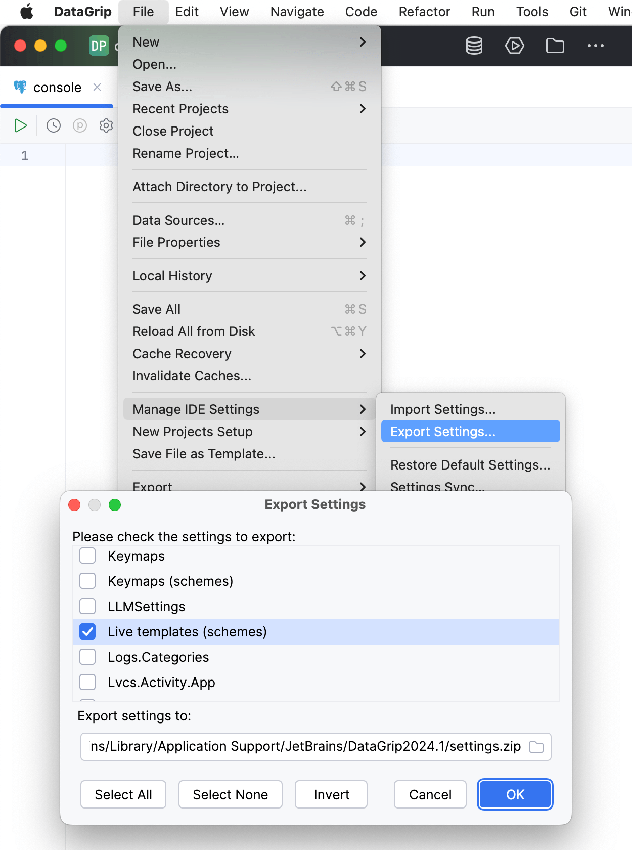 Export live templates Export live templates