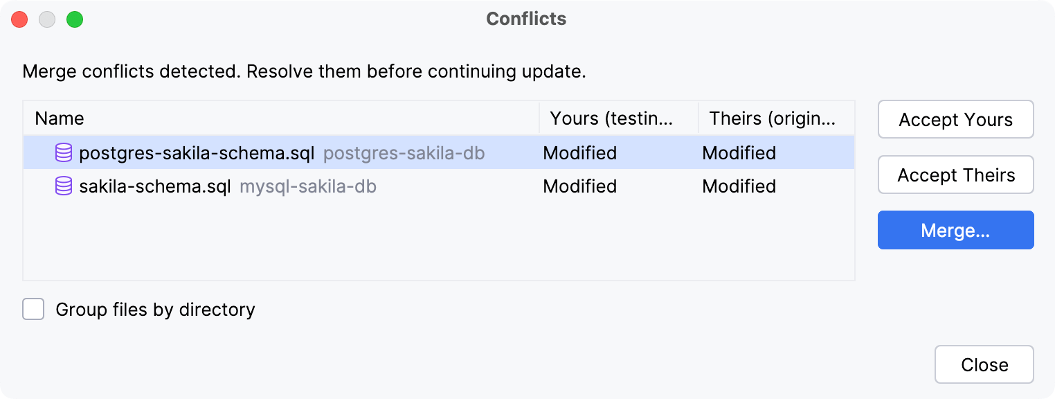 Conflicts dialog Conflicts dialog