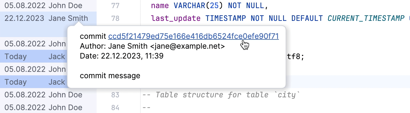 Popup with detailed information about commit Popup with detailed information about commit