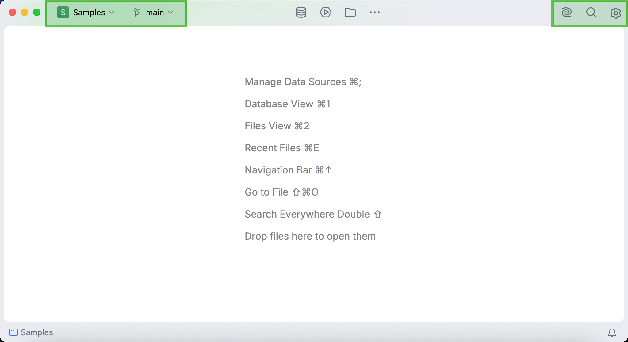 Icons in the main toolbar