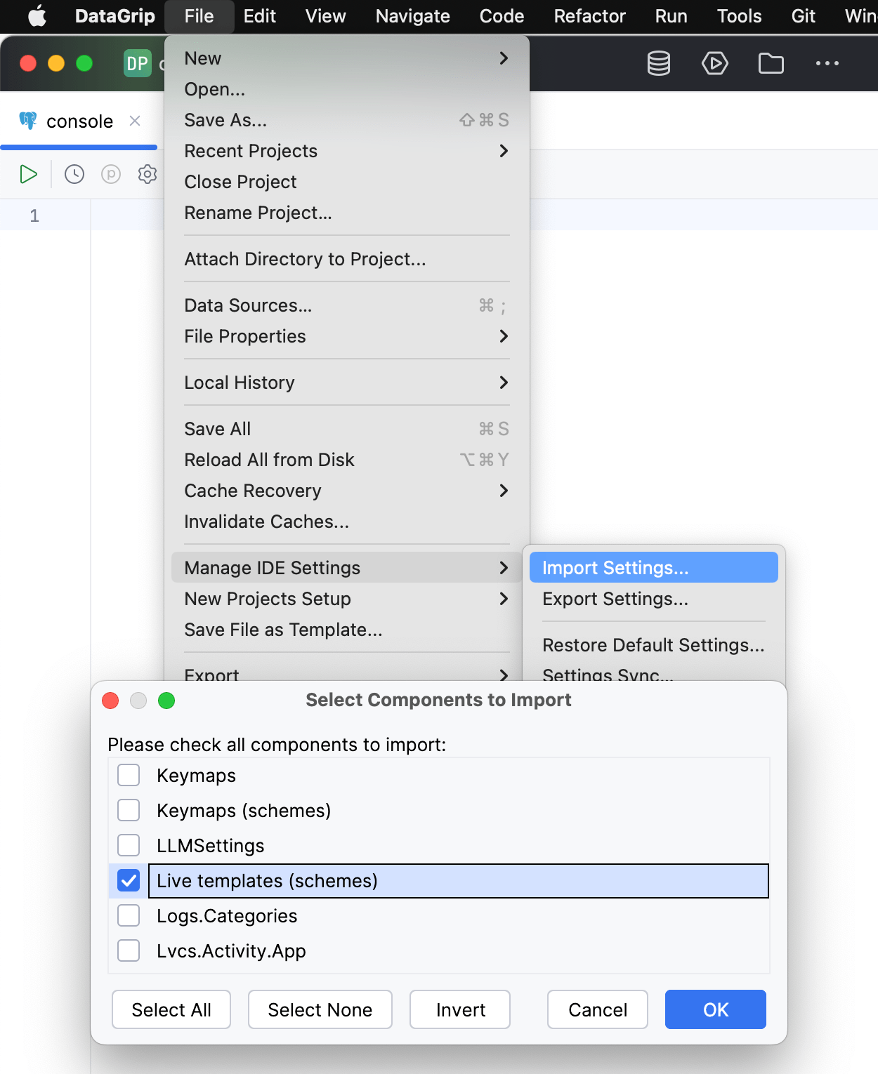 Import live templates Import live templates