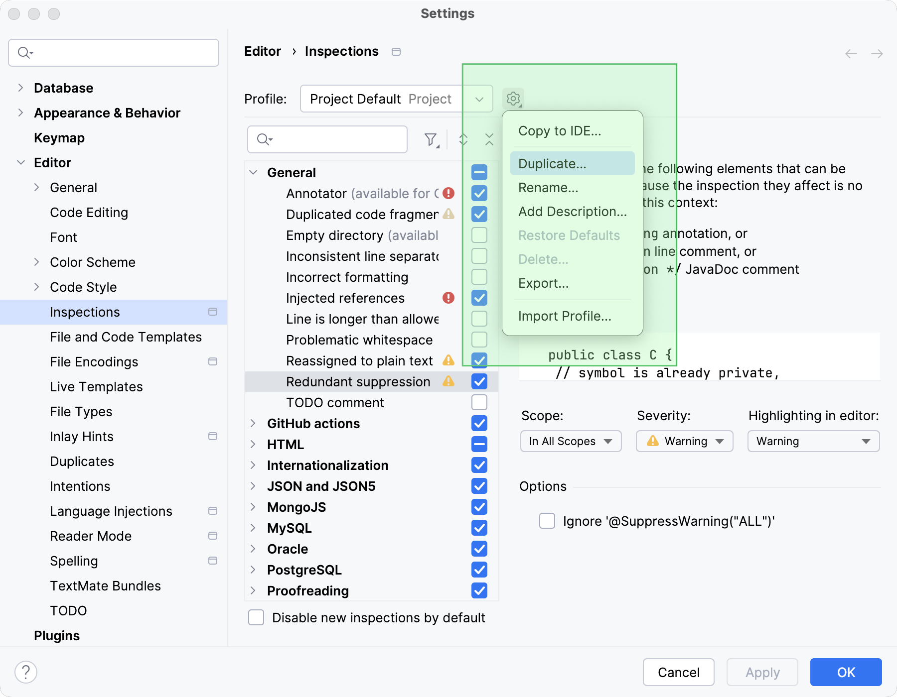 Duplicating a profile Duplicating a profile